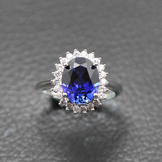 Xingtang Princess Diana Sapphire Ring Women's Silver Live Mouth Classic Dark Blue Colored Gemstone Jewelry Tanzanite Picture Color 14mm Main Stone (10X) 1