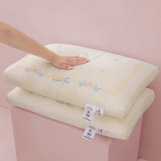 无印A类全棉柔软蚕丝枕头枕芯护颈睡眠深度一对装家用纯棉低整头男 米色48x74cm高枕-一对装