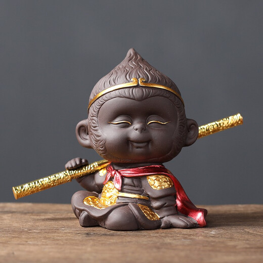 Yuxuan Purple Clay Tea Pet Handmade Monkey King Monkey King Personalized Creativity Can Raise Tea Art Tea Play Car Ornament Monkey King Youran--With Golden Hoop
