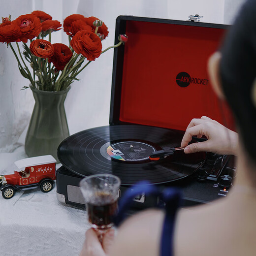 ARKROCKET Curiosity series retro Bluetooth vinyl record player suitcase audio gramophone vinyl record player American home black red