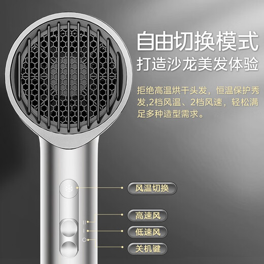Midea Hair Dryer Home Portable Hair Dryer Negative Ion Does Not Harm Hair High Power Constant Temperature Quick Drying High Wind Hair Dryer Men and Women Couple Holiday Birthday Goddess Gift 1600W+150 Million Negative Ions Starlight Silver
