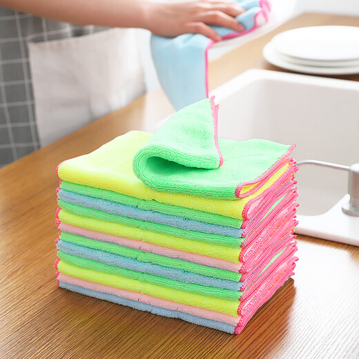 LiSSA magic rag dishwashing cloth, fine fiber scouring pad, water-absorbent, thickened, lint-free, oil-free kitchen dishwashing towel 3 pieces