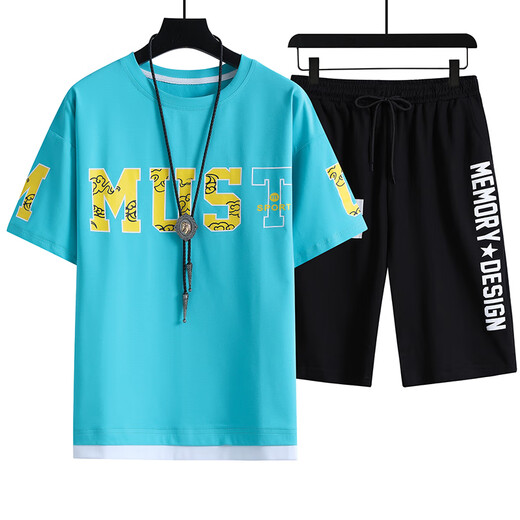 T-shirt à manches courtes de Boledi Boy Boy 12-15 ans Junior High School Students 13 Adolescents Sports Costumes 14 Costumes d'été pour enfants 826-5 Black (manches courtes + shorts) 160 m (70-90jin [Jin équivaut à environ 0,5 kg]))