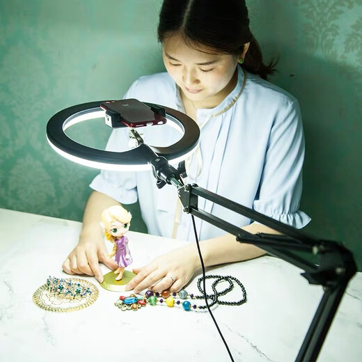 Budi mobile phone shooting stand desktop overhead shot live lecture video retractable and adjustable folding stand handmade painting and writing learning with lighting fill light video equipment lighting style clip-on cantilever stand + 20CM fill light + multi-function shooting