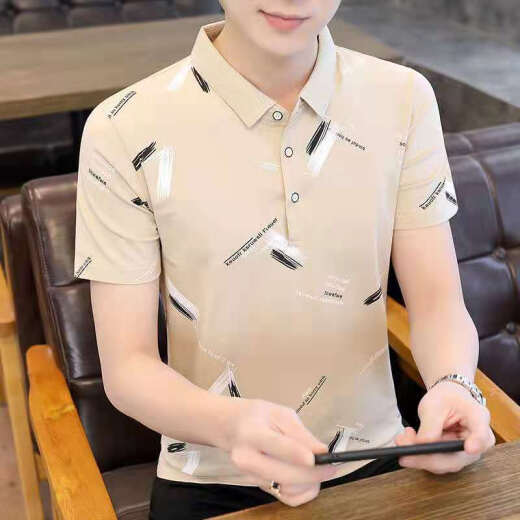 简方位条纹短袖T恤男有带领韩版修身翻领韩版上衣服领衫 5012黑色 5002#白色 3XL 均码  建议150-165斤