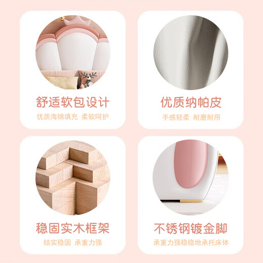 Children's bed girl princess bed internet celebrity single bed girl's bed crown with fence bed pink solid wood bed with guardrail fairy child's bed + 20cm latex mattress 1.5m*2.0m frame structure