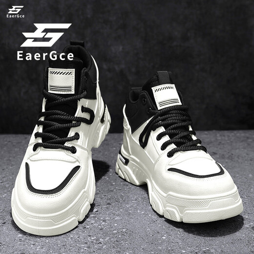 EaerGce品牌马丁靴男2025夏季新款时尚潮流高帮休闲鞋厚底增高百搭工装鞋 白色 42