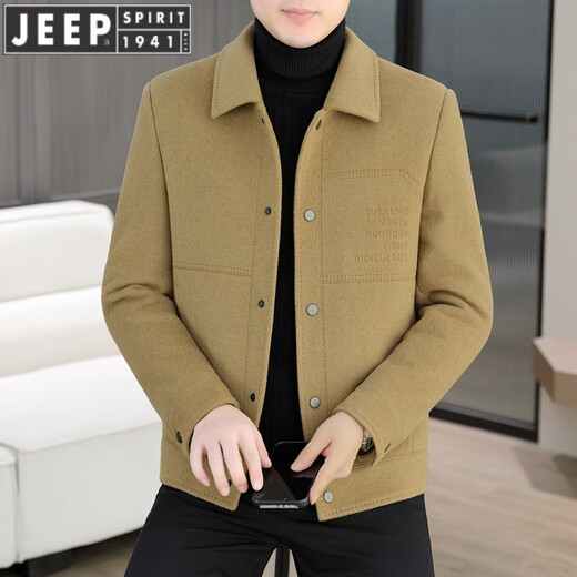 Jeep Spirit Spirit Шерстяная шерстяная куртка мужская короткая двухсторонняя никай пальто 2024 Осень и зима Новая мужская утолщенная твидовая куртка серая 180/xl [130-150jin [Джин равняется 0,5 кг]]]]