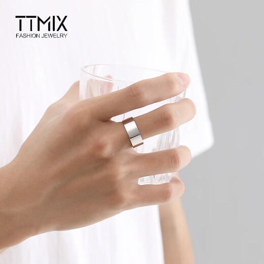 TTMIX platinum ring PT950 smooth plain ring platinum wide face simple men's style or trendy style for boyfriend 15# 9.7-9.9g width about 8.0mm