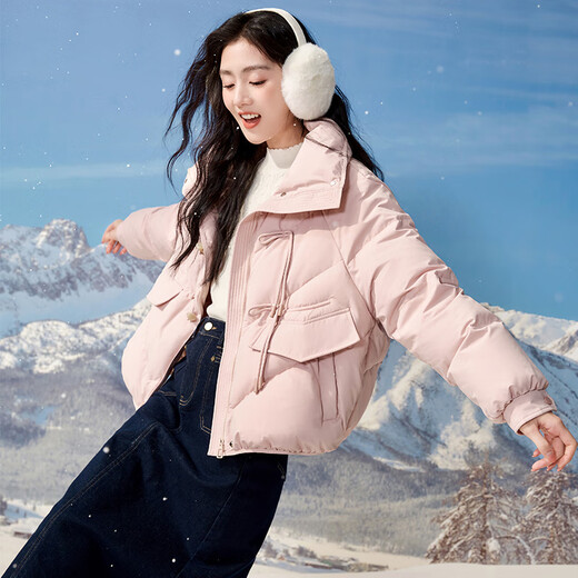 Xiangying Pink Horn Button Down Jacket Women's Short 2025 Winter New New Chinese Style White Duck Down Stand Collar Jacket Pink S