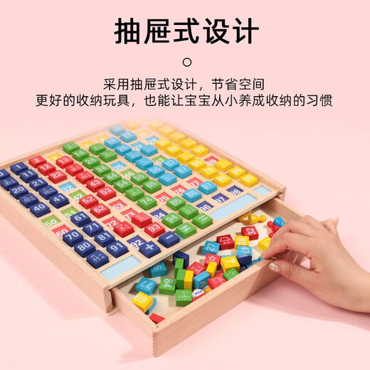 Hengzhongyi Hundreds Board Montessori Mathematical Thinking Training Teaching Aids Numbers 1 to 100 Enlightenment Early Education Toddlers Power Toys Digital Clock Model + Drawer Learning Box