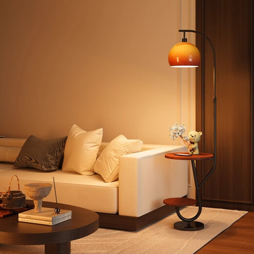 Zhong Shuai's antique style floor lamp living room sofa next to the shelf ornaments American retro bedroom bedside table integrated black - walnut color desktop - three-color light changing
