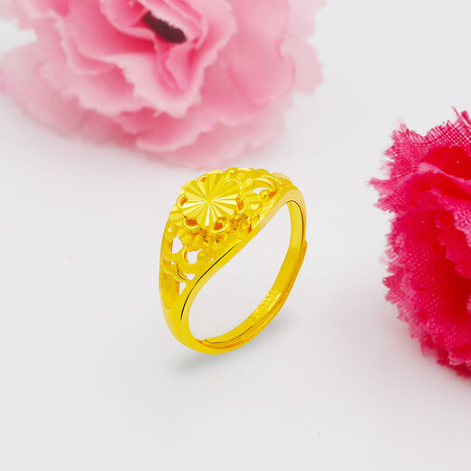 Zhongxin Jewelry 999.9 pure gold ring women's fashion gold ring imitation diamond craft flower ring gold big ring gift ready stock 4.23g