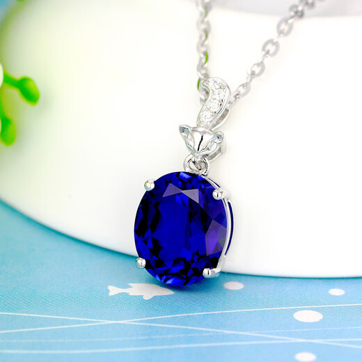 Fei Goose Sapphire Pendant 925 Silver Plated 18K Gold Necklace Colored Gemstone Crystal Tanzanite Color Women's Picture Color Pendant with 40cm Silver Chain