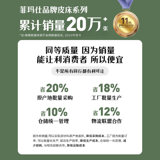 菲玛仕（freemax）中古风真皮床头层牛皮双人床1.8米主卧大床极简实木床-677-1 【头层小牛皮+15CM钢木排骨架】单床 1.8*2.0高箱【普通款】