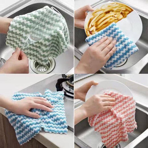 Rag kitchen housework cleaning towel dishcloth household dishwashing towel not easy to stain oil dishcloth 1 piece random color