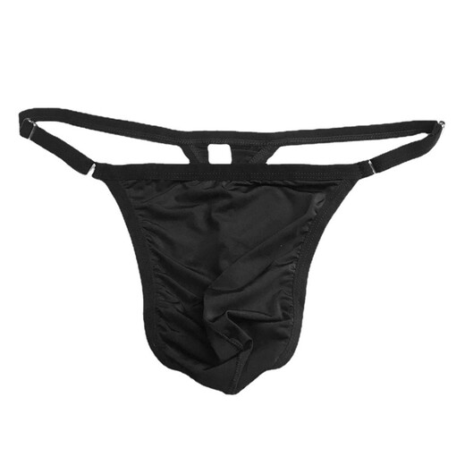 Sexy underwear, seven-color ice silk breathable men's thong with live buckle to adjust sexy men's interest, black, one size fits all, suitable for waist circumference 66-110CM