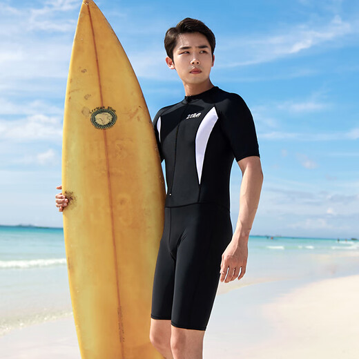 Xuanhai one-piece swimsuit men's full body sun protection quick-drying snorkeling surfing wetsuit large size men's swimsuit suit jellyfish suit black one-piece short-sleeved mid-pants XL