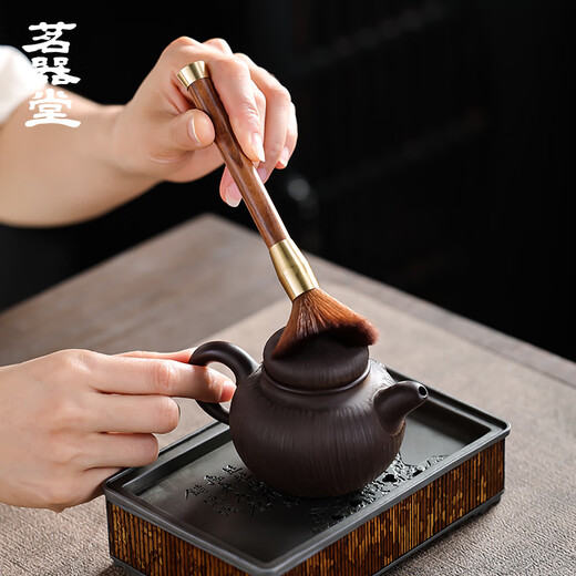 Mingqitang Copper and Wood Pot Care Pen Non-shedding Tea Brush Tea Ceremony Six Gentlemen Kung Fu Tea Set Accessories Tea Tray Cleaning Brush Copper and Wood Pot Care Pen (Ebony)