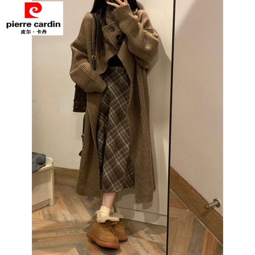 Chujing Maillard wears woolen plaid skirt 2025 autumn and winter new high-waisted slimming A-line mid-length skirt umbrella skirt coffee-colored plaid skirt-wool fabric XL