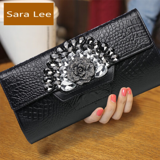 SaraLee Brand 2020 New Handbag Women's Clutch Diamond-encrusted Korean Style Fashion Dinner Lady's Bag Genuine Leather Large Capacity Shoulder Bag Trendy Black