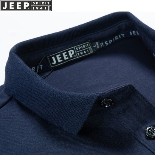 Jeep (JEEP) long-sleeved t-shirt men's 2025 spring and autumn new men's business casual loose cotton large size lapel men's top royal blue XL (recommended 146-160 Jin Jin equals 0.5 kg)