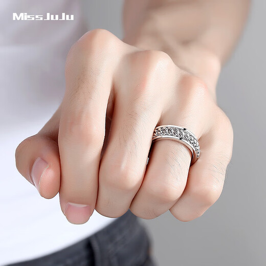 Miss JuJu pt950 platinum twist ring for men, domineering and fashionable platinum ring, thick style, rotatable, customizable, size 16, about 18g, more refunds according to actual hair.