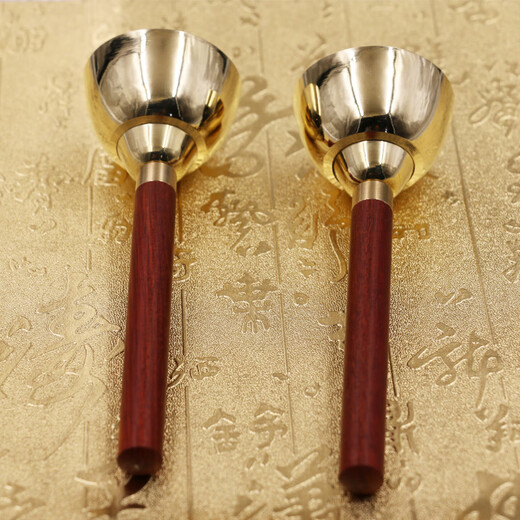 Jingyun Pure Copper Bell Musical Instrument Large-sized Bell Music Teaching Aids Professional Percussion Instrument Bronze Bands Solid Wood Handle Bell Bell Diameter 4.8cm High 4.8cm Bell with red rope