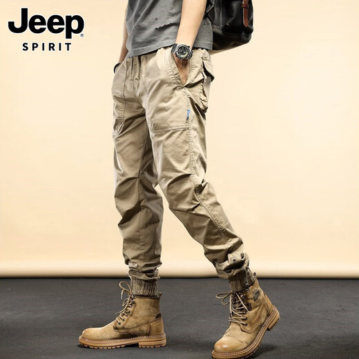 JEEP SPIRIT吉普休闲裤男春秋季潮牌运动束脚裤新款百搭山系工装长裤 679黑色 加绒 32