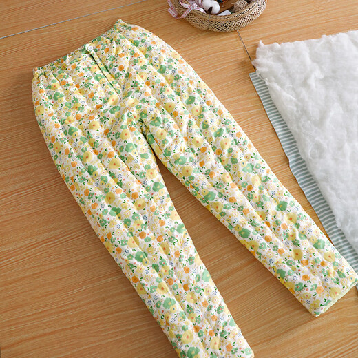 Muqi pure cotton handmade cotton pants for women, thickened high-waisted thermal pants for middle-aged and elderly mothers, loose casual outer wear winter clothes, pink sunflower 3XL height 155~172CM 125~140Jin Jin is equal to 0.5 kg