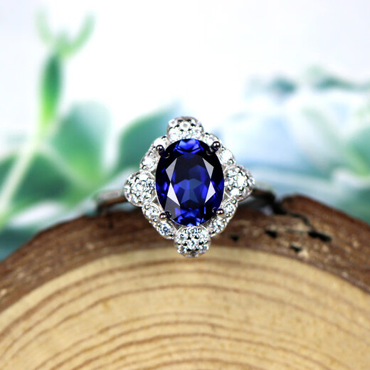 DL 1998 Tanzanite sapphire new blue ring silver women's single ring blue colored treasure accessories Japanese and Korean lovers silver live mouth (main stone 7X9mm) B0