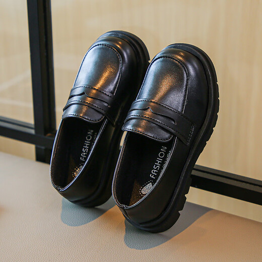 沐霓男童皮鞋学生软底儿童黑色演出鞋春秋小男孩花童英伦风西装礼服鞋 黑色 34码内长20.5cm