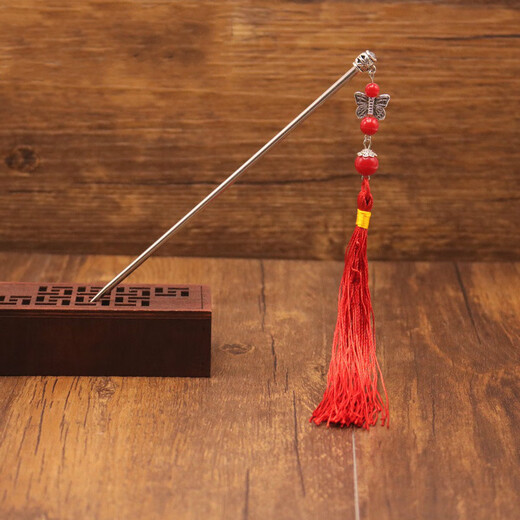 Wanbaozi classical updo hairpin long tassel step shake retro ethnic style ancient elegant headwear ancient costume hairpin Chinese style hair accessories red tassel hairpin