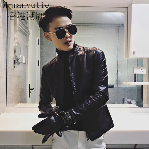 90Jin Jin is equal to 0.5kg. Wearable fit. Small size leather jacket for men. Autumn and winter plus velvet leather jacket. Size S.