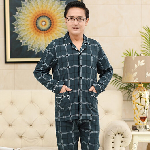 Daidai Lu Herren Pyjamas mittleren und älteren Menschen Frühlings- und Herbst-Pure Cotton Longleved Home Clothes Frühlings- und Herbstanzug Dad und Vater 9902 XL [Empfohlenes Gewicht 130-155 Jin [Jin gleich 0,5 kg]]]