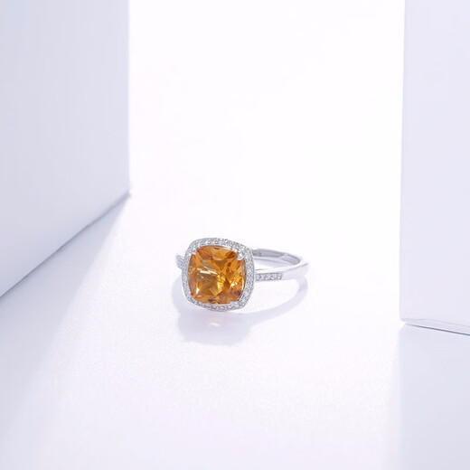 GEM STONE KINGGSK 3 carat citrine ring for women, 10K surrounded by diamonds, American jewelry colored treasures, birthday gift for girlfriend, US size 6