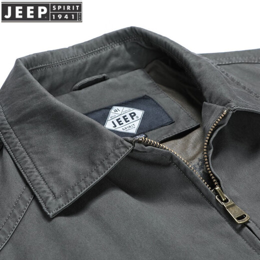 JEEP SPIRIT夹克男外套翻领纯色棉上衣中年男士商务休闲男装褂子外套【易穿搭 7229军绿色 XL 码建议140-155斤