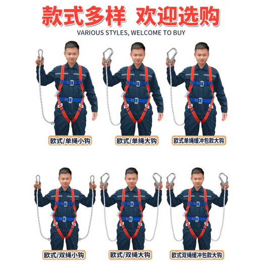 Customized full-body five-point safety belt, national standard rope for high-altitude work, wear-resistant protection, large double hook, 5-point European safety belt, five-point type 2F single small hook, 2F 2-meter rope, five-point type/double small hook/3-meter rope