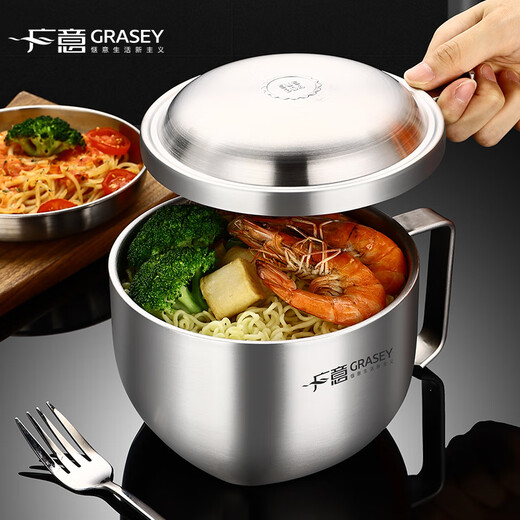 Guangyi 304 stainless steel instant noodle bowl lunch box with lid for students and office workers fast food cups and bowls anti-scald lunch box GY7630