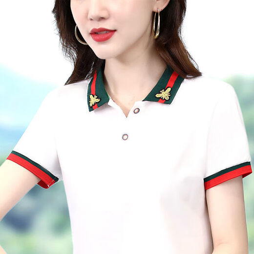张饭雨品质短袖2022夏季新款polo衫宽松韩版ins潮运动翻领刺绣上衣 688#白色刺绣款 3XL  建议140-152斤