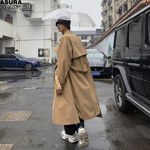 Mid-length windbreaker for men, fat, plus size plus size trendy jacket Korean version casual loose over-knee spring and autumn clothing Hong Kong style 9925 military green XL 170-220Jin [Jin equals 0.5 kg]