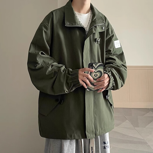 Yiran Presents Jacket Men's Spring and Autumn American Work Wear, Handsome Youth Casual Loose Lapel Loose Personality Versatile Men's Jacket Black XL Recommended 115-140 Jin Jin equals 0.5 kg