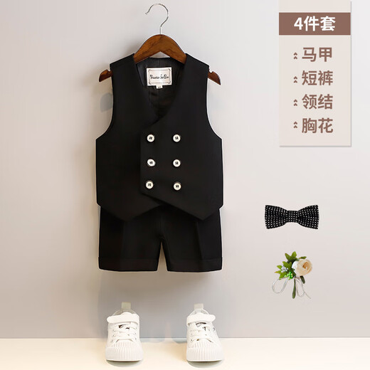 Bubble orange (BUBBLE ORANGE) children's dress summer short-sleeved boy suit suit vest handsome little boy's first birthday flower girl performance suit 5-piece set (shirt + horse short chest collar) size 130 (recommended weight 50-56 Jin [Jin equals 0.5 kg])