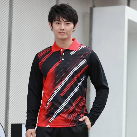 赛事威（SAISHIWEI）赛事威羽毛球服男女秋冬长袖t恤上衣运动服透气排汗套装长裤 男3892A红长袖 M
