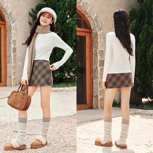 Semir long-sleeved t-shirt women's short half turtleneck thin velvet light warm bottoming shirt 2024 winter new solid color slim fit fleece inner milk white 10534 M