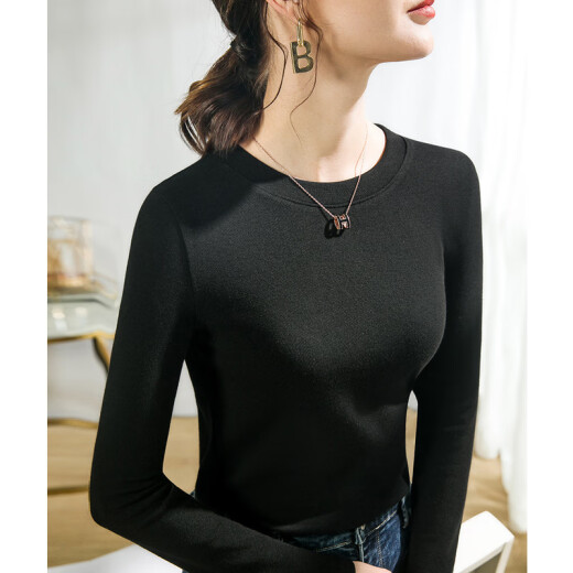 Lishe Modal Cotton Top redondeando el cuello redondo Camiseta de terciopelo para mujeres en otoño 2025 Nueva camiseta de manga de cinco puntos para mujeres del color delgado de moca [J679] manga larga 3XL [135-145]