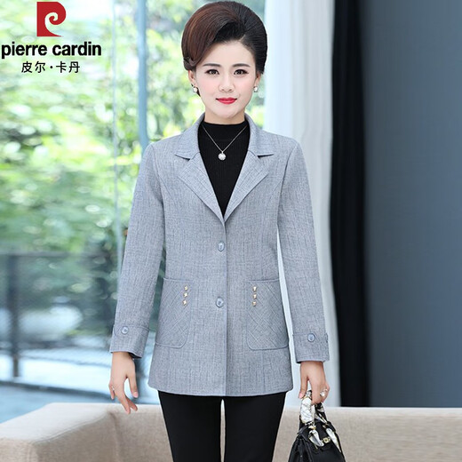 皮尔卡丹2025新款中年女士西装外套女春秋短款薄款40岁50阔太太人春装上衣 983-卡其色 3XL 建议120-135斤