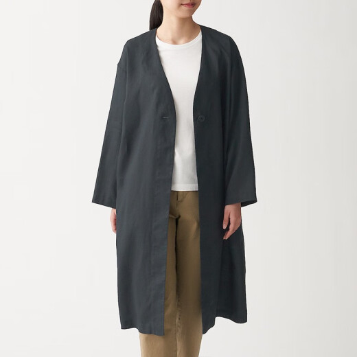 MUJI Women's French Linen Coat BDE03C0S Dark Gray XS-S