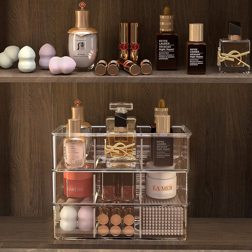 KAMAN Mirror Cabinet Storage Box Bathroom Transparent Acrylic Cosmetics Storage Organizing Box Washstand Bathroom Storage Rack Classification Storage Box Long Five-Gate 1