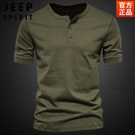 JEEP SPIRIT夏季亨利衫男T恤重磅纯棉美式半袖开领短袖硬汉上衣男装打底衫 白色【100%纯棉】 S 110-130斤